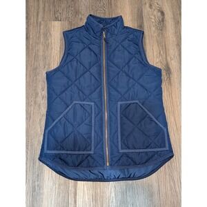 J. Crew XS Quilted Vest‎ Navy Blue Gold Zipper Sleeveless Padded Pockets